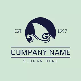 Whale Logo Abstract Green Sea and Shark Fin logo design