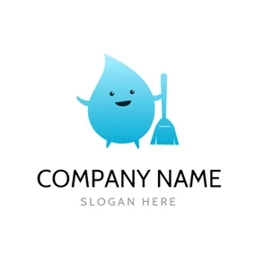 Drop Logo Adorable Drop and Blue Broom logo design