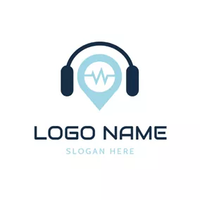 耳機 Logo Audio Frequency and Headphone logo design