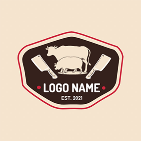 Industrial Logo Badge Ox Pig Knife Chopping logo design