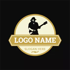 Blues Logo Banner and Guitar Singer logo design