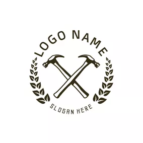 Logotipo De Empresa De Construcción Black and White Branch and Hammer logo design