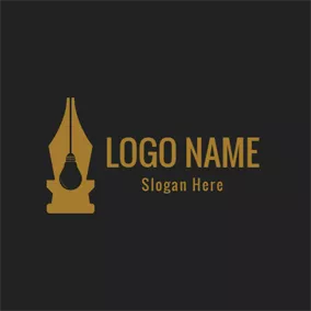 Handwriting Logo Black Bulb and Golden Nib logo design