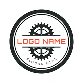 Mechanical Logo Black Circle and White Wheel Gear logo design