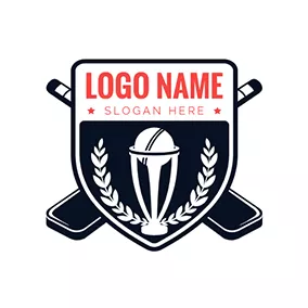 Victory Logo Black Cricket Bat and Badge logo design