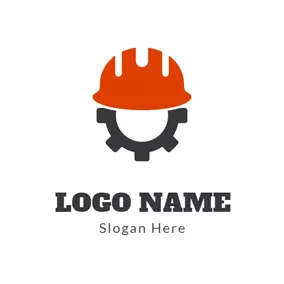 Manufacturing Logo Black Gear and Red Safety Helmet logo design
