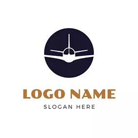 圓形Logo Black Round and White Airplane logo design