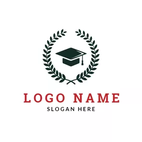 College & University Logo Black Wheat and Mortarboard logo design