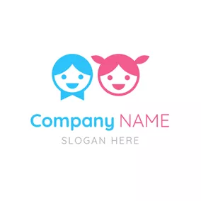 Blush Logo Blue and Pink Smiling Kids logo design