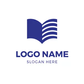 文學 Logo Blue and White Book logo design