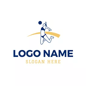 Female Logo Blue and White Volleyball Athlete logo design