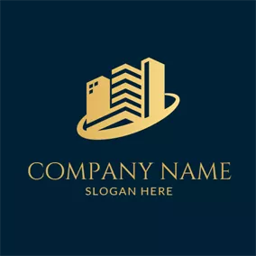 Property Logo Blue and Yellow Mansion logo design