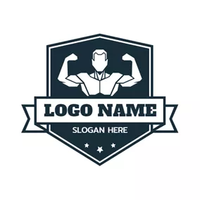 Biceps Logo Blue Badge and Bodybuilder logo design