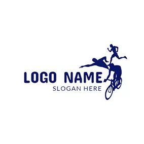 Cyclist Logo Blue Bicycle and Combination Triathlete logo design