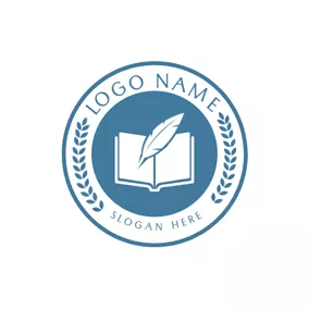 Classroom Logo Blue Encircled Book and Feather Pen logo design