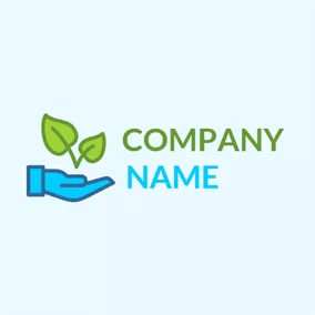 Logótipo De Ambiente E Proteção Blue Hand and Green Leaf logo design