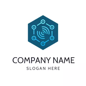 Connect Logo Blue Hexagon and Signal logo design