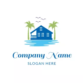 Landscaping Logo Blue Hotel and Seaside Resort logo design