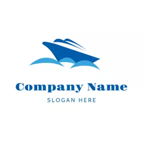 Logótipo De Navio Blue Sea Wave and Steamship logo design