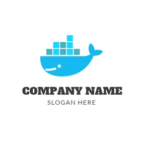 Ship Logo Blue Ship and Fish logo design