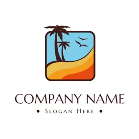 ビーチ　ロゴ Blue Sky and Brown Coconut Tree logo design