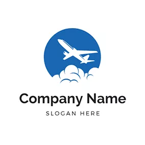Flyer Logo Blue Sun and White Airplane logo design