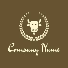 Beef Logo Brown Branch and Cow logo design