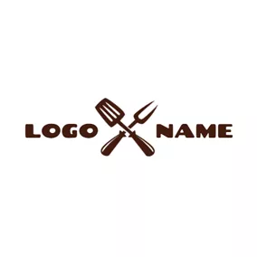 Barbecue Logo Brown Fork and Shovel Icon logo design