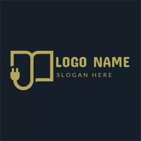 插頭logo Brown Plug and Outlined Book logo design