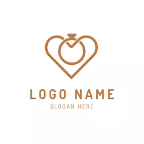 Engagement Logo Brown Ring Heart and Wedding logo design