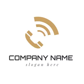 Communicate Logo Brown Telephone and Signal logo design