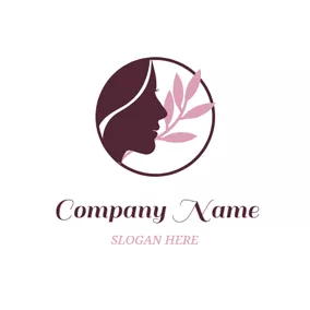 Barber Shop Logo Brown Woman Head and Pink Leaf logo design