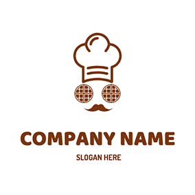 食品＆飲み物ロゴ Chef Hat Mustache Waffle logo design