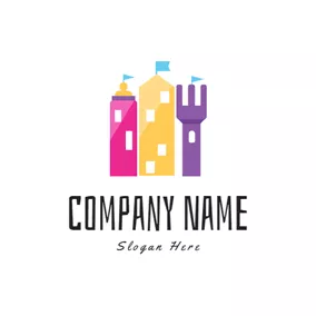 Cutlery Logo Colorful Castle and Baby Fork logo design