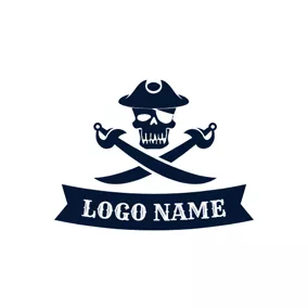 Skull Logo Cross Knife and Skeleton Pirates logo design