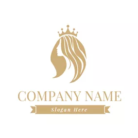 Lady Logo Crown and Brown Hair Lady logo design