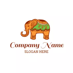 象のロゴ Elephant and Thai Style Pattern logo design