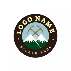 Summer Camp Logo Encircled Mountain and Camping Tool logo design
