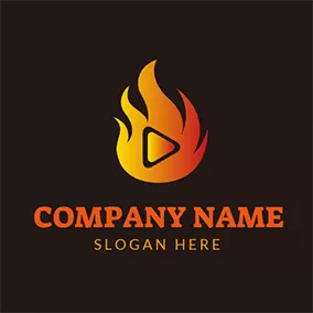 Communication Logo Fire and Play Button logo design