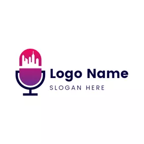 建筑物Logo Flat Architecture and Microphone logo design