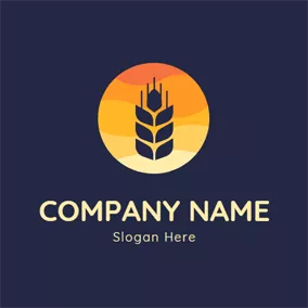 Crop Logo Flat Circle and Wheat logo design