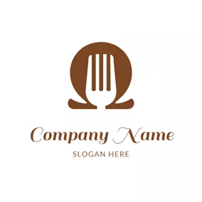 Cutlery Logo Fork and Omega Symbol logo design