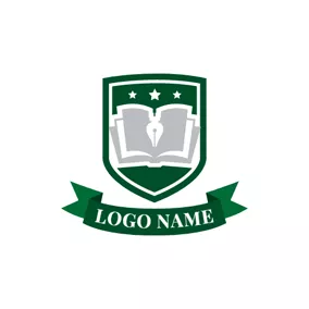 Logo D'emblème Green Book Shield and Banner Emblem logo design