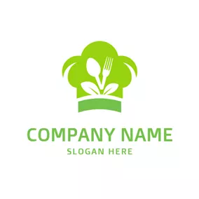 Vegetarian Logo Green Chef Cap and White Tableware logo design