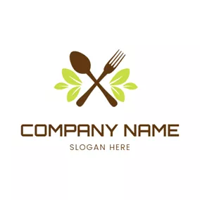Vegetarian Logo Green Leaf and Tableware logo design