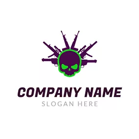 Weapon Logo Green Skull and Purple Gun logo design