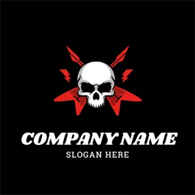 Danger Logo Human Skeleton and Red Guitar logo design