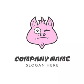 Kawaii Logo Interesting Pink Cartoon Pig logo design
