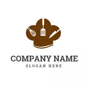 Takeaway Logo Kitchen Ware and Brown Chef Hat logo design