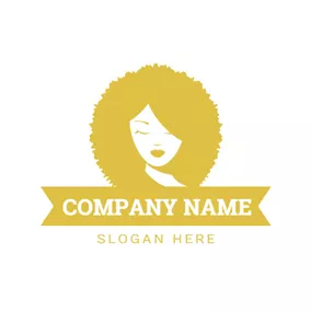 时尚 & 美容 Logo Lady and Yellow Fluffy Curly Hair logo design